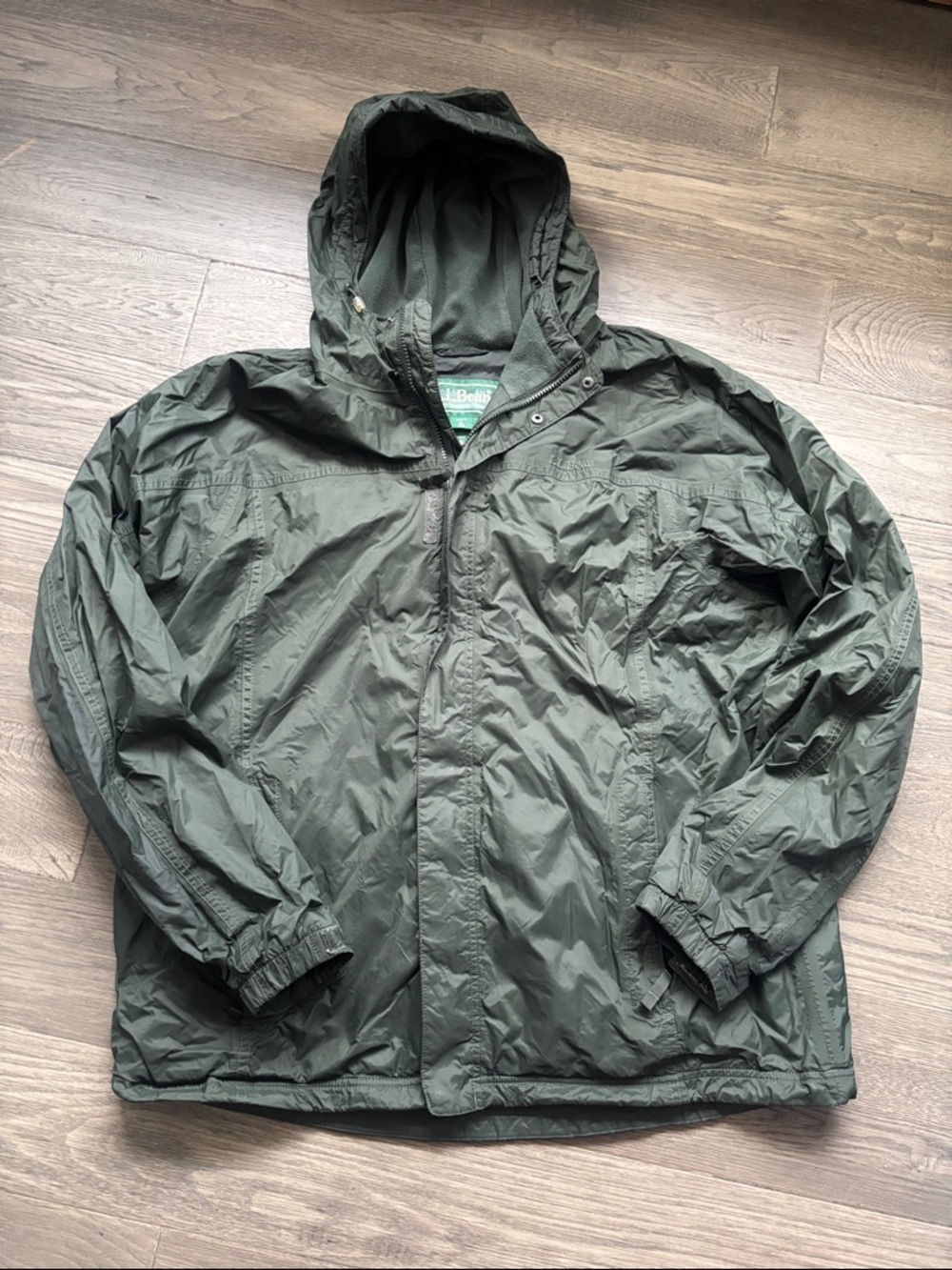 L.L. Bean | Olive Green Hooded Lightweight Insulated Raincoat Windbreaker XL
